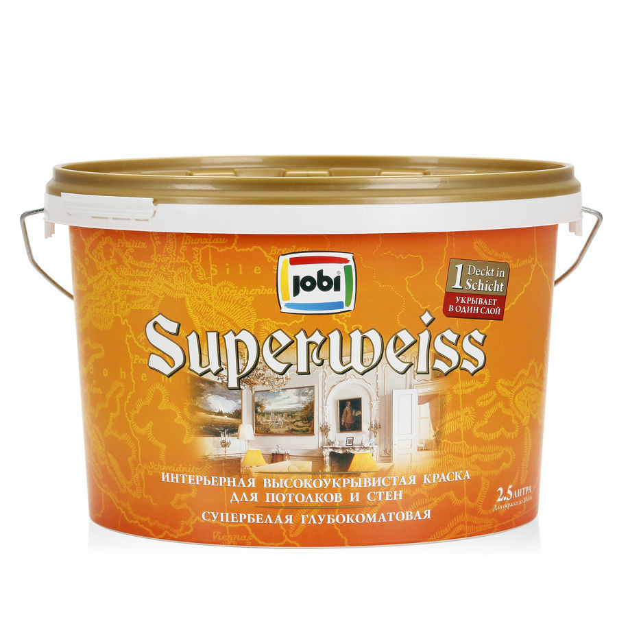 Супербелая высокоукрывистая краска для стен и потолков JOBI Superweiss